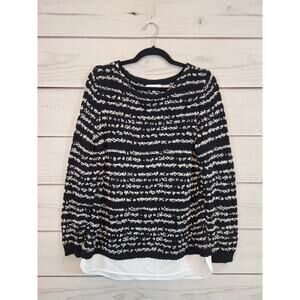 Calvin Klein Women's Black White Stripe Long Sleeve Pullover Sweater Size Medium